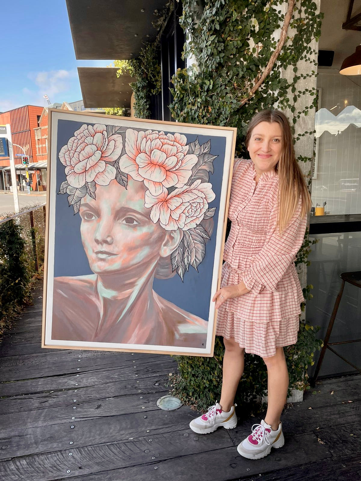 Audrey | Large portrait painting with flowers